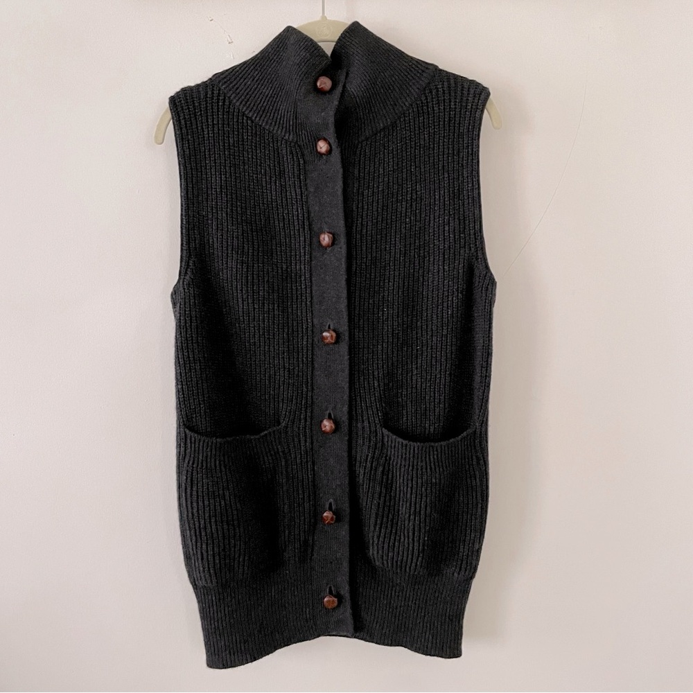 DEMYLEE Wool Cashmere Sweater Vest Cardigan with Leather Buttons - Picture 11 of 12